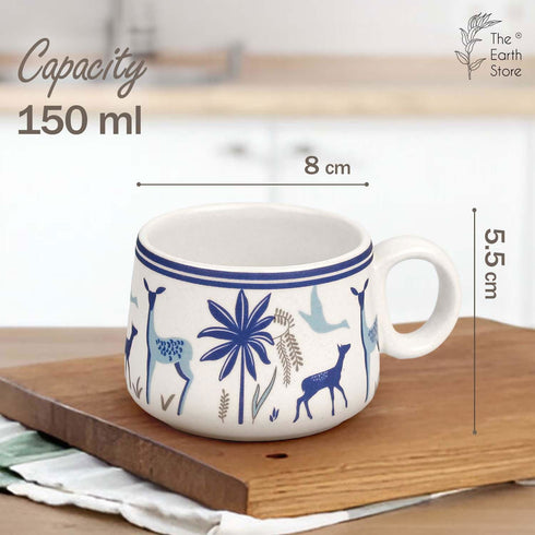 Ceramic Stag Blue Morning Tea Set - 6 Tea Cups, 1 Kettle - The Earth Store - Tea Sets